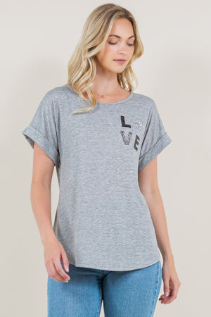 EXTENDED ROLL TAB SLEEVE SCOOP NECK ASYMM TOP - T10945