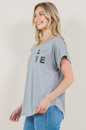 EXTENDED ROLL TAB SLEEVE SCOOP NECK ASYMM TOP - T10945