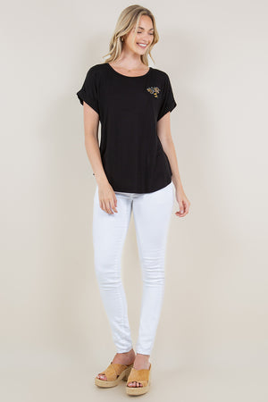 EXTENDED ROLL TAB SLEEVE SCOOP NECK ASYMM TOP - T10945-PT23025