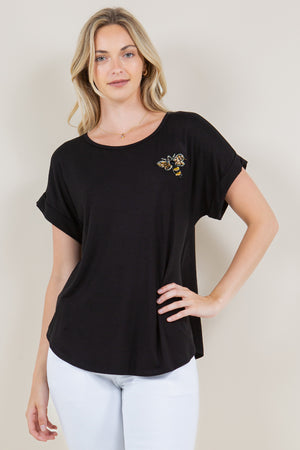 EXTENDED ROLL TAB SLEEVE SCOOP NECK ASYMM TOP - T10945-PT23025