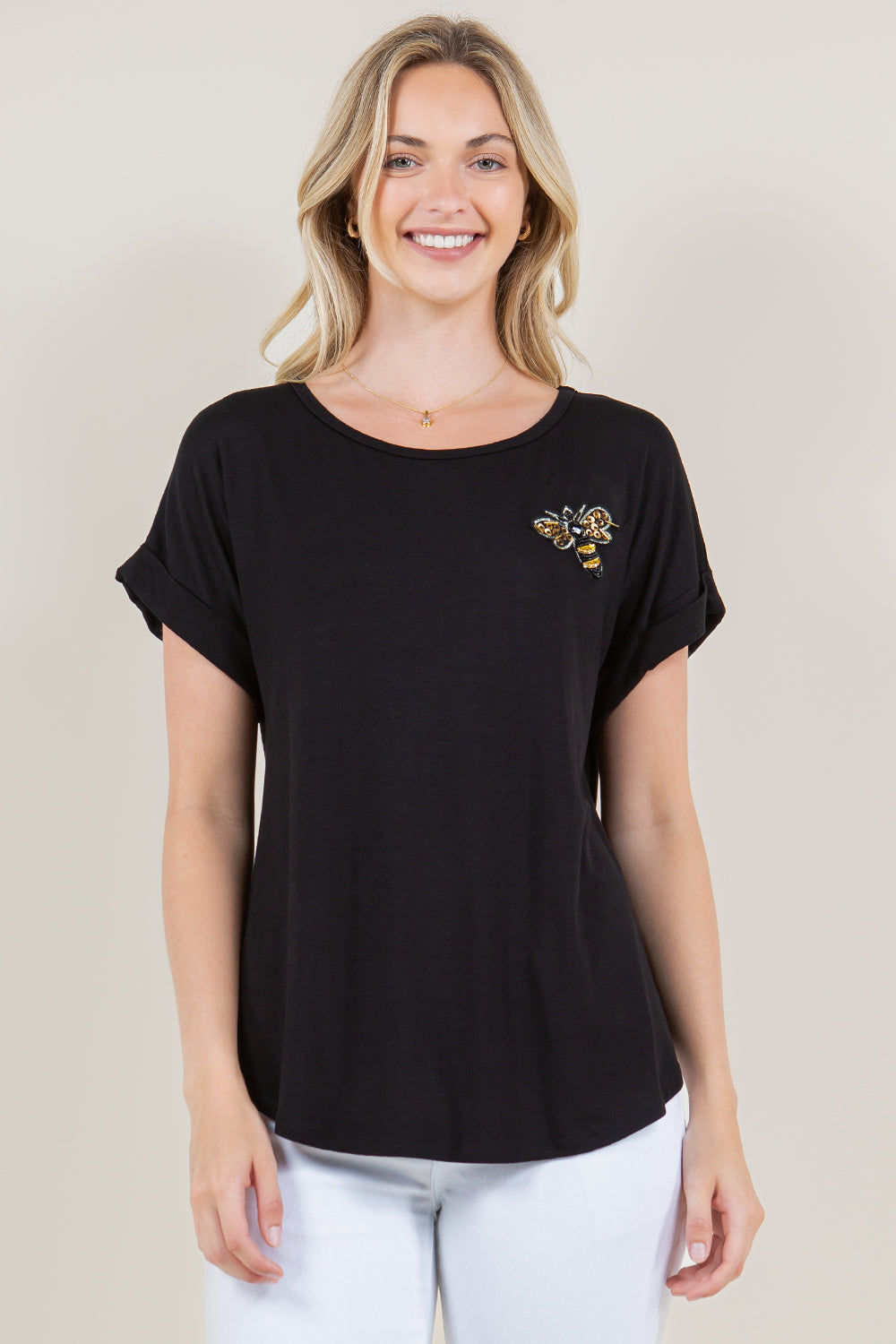 EXTENDED ROLL TAB SLEEVE SCOOP NECK ASYMM TOP - T10945-PT23025
