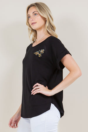 EXTENDED ROLL TAB SLEEVE SCOOP NECK ASYMM TOP - T10945-PT23025