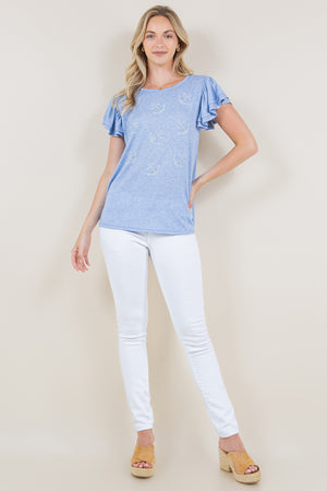 DOUBLE RUFFLED SLEEVE MULTIMEDIA TOP - T10961-J92224