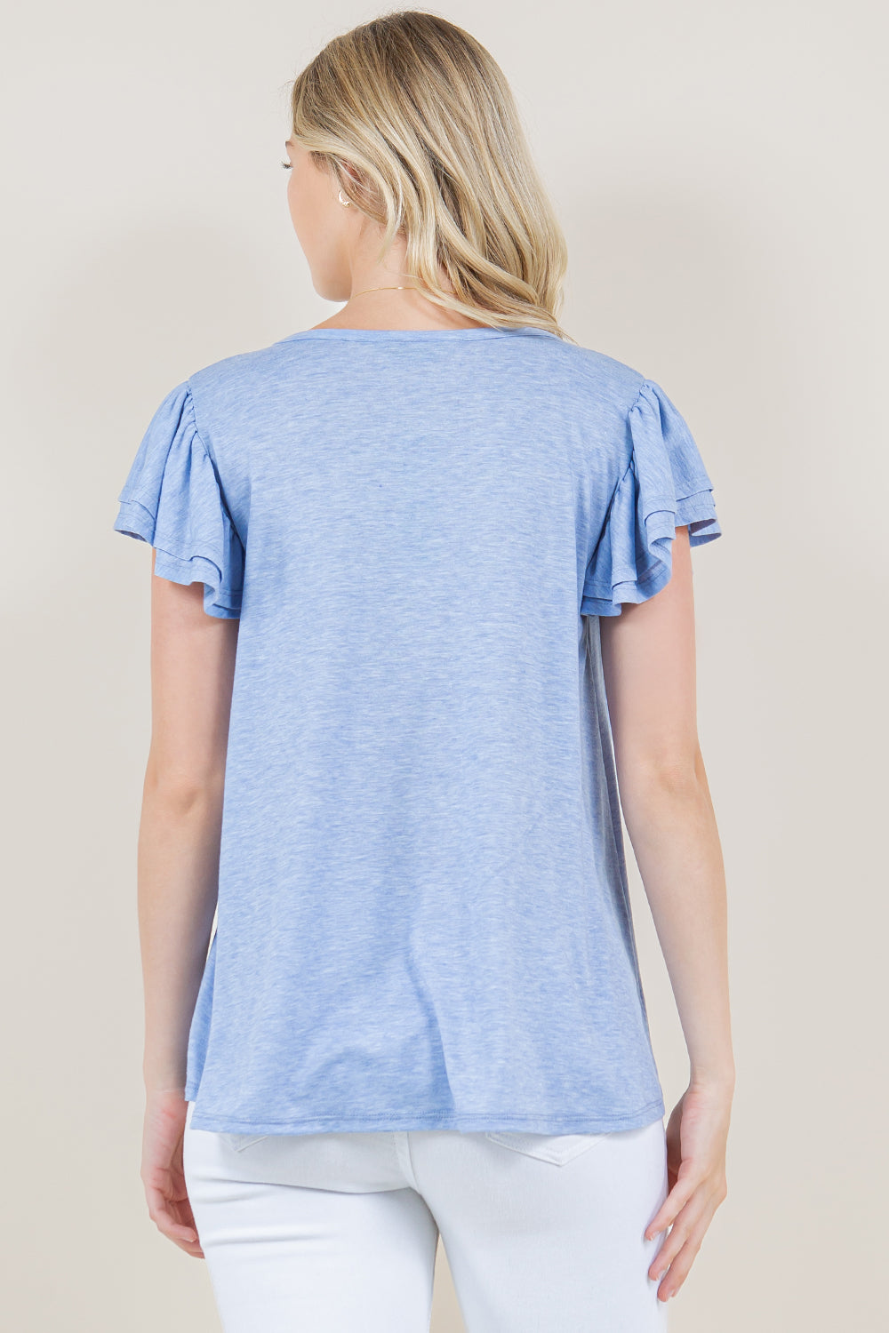 DOUBLE RUFFLED SLEEVE MULTIMEDIA TOP - T10961-J92224