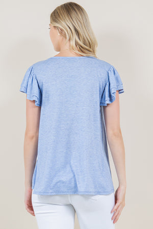 DOUBLE RUFFLED SLEEVE MULTIMEDIA TOP - T10961-J92224