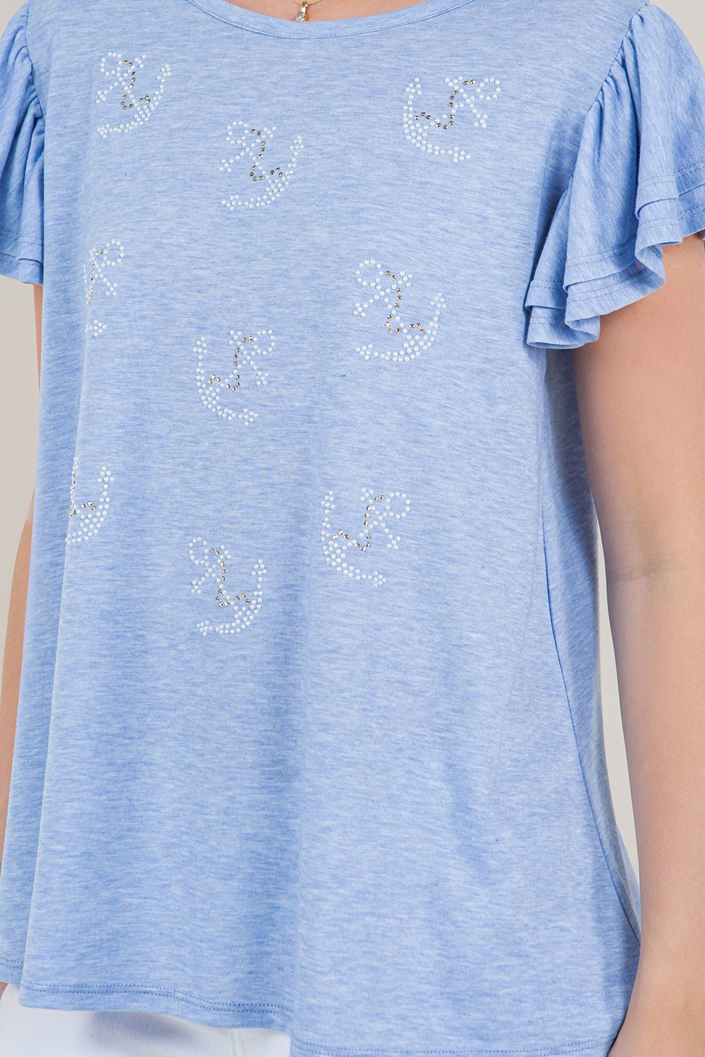 DOUBLE RUFFLED SLEEVE MULTIMEDIA TOP - T10961-J92224
