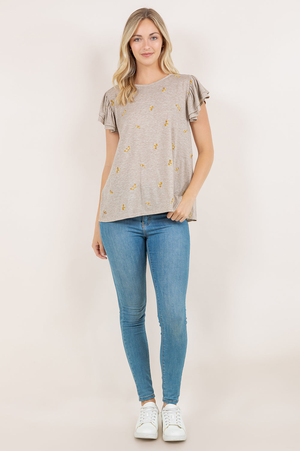 S/SLV RUFFLE SCOOP NECK TEE T10961-040681