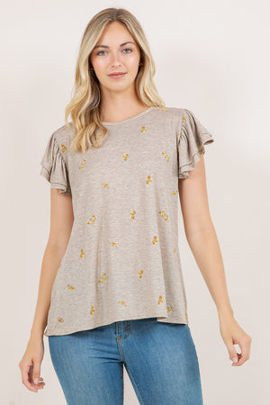 S/SLV RUFFLE SCOOP NECK TEE T10961-040681