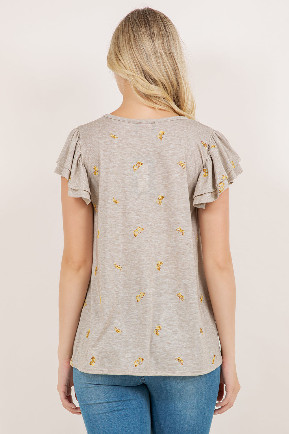 S/SLV RUFFLE SCOOP NECK TEE T10961-040681