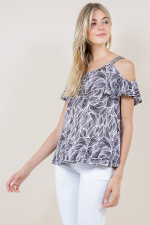 COLD SHOULDER TOP WITH CONTRAST TAPE - T10990-87474