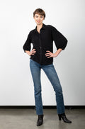 3/4 SLEEVE BUTTON UP SHIRT WITH COLLAR - T11185-ITY BLACK