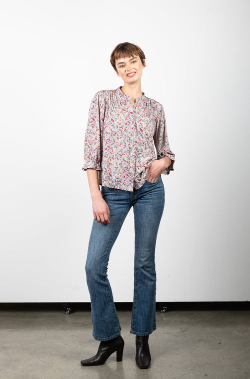 3/4 RUFFLED SLEEVE BLOUSE WITH SWEETHEART YOKE - T11189-A0525