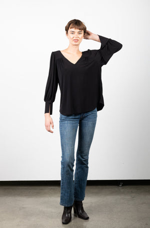 FULL LENGTH SLEEVE DEEP V YOKE BLOUSE WITH SPLIT CUFF - T11190-ITY BLACK