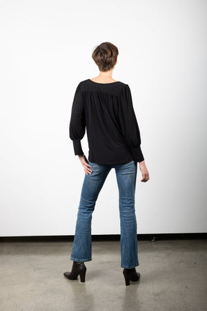 FULL LENGTH SLEEVE DEEP V YOKE BLOUSE WITH SPLIT CUFF - T11190-ITY BLACK