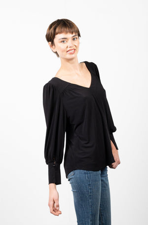 FULL LENGTH SLEEVE DEEP V YOKE BLOUSE WITH SPLIT CUFF - T11190-ITY BLACK