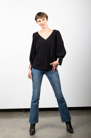 FULL LENGTH SLEEVE DEEP V YOKE BLOUSE WITH SPLIT CUFF - T11190-ITY BLACK
