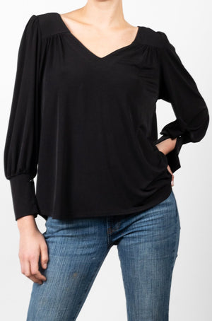 FULL LENGTH SLEEVE DEEP V YOKE BLOUSE WITH SPLIT CUFF - T11190-ITY BLACK