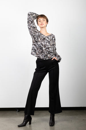 V NECK DROP SHOULDER BUTTON UP BLOUSE - T11191-PN-2752