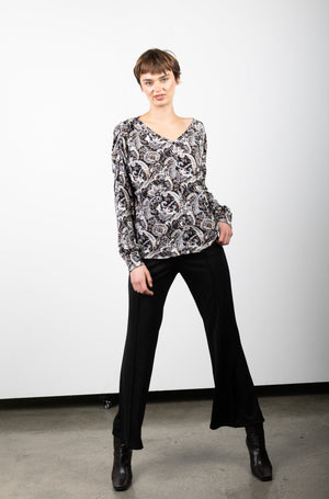 V NECK DROP SHOULDER BUTTON UP BLOUSE - T11191-PN-2752