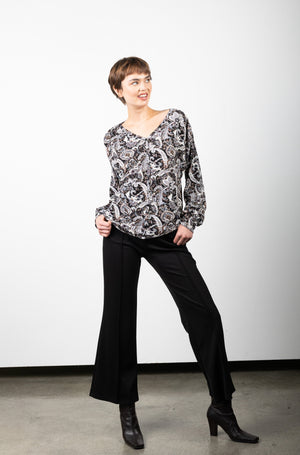 V NECK DROP SHOULDER BUTTON UP BLOUSE - T11191-PN-2752