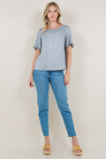 ELBOW LENGTH RUFFLED SLEEVE WITH BOATNECK - T11214-J88824