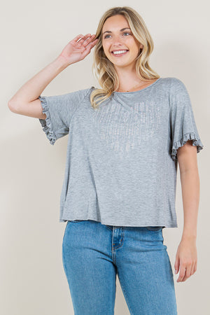 ELBOW LENGTH RUFFLED SLEEVE WITH BOATNECK - T11214-J88824