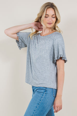 ELBOW LENGTH RUFFLED SLEEVE WITH BOATNECK - T11214-J88824
