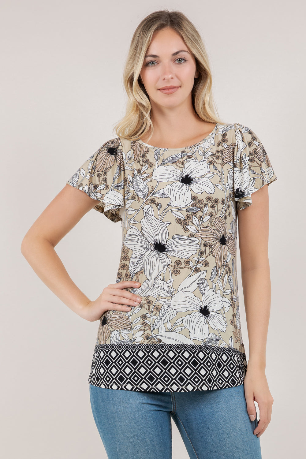 S/SLV FLUTTER BOAT NECK TOP T11220-1399