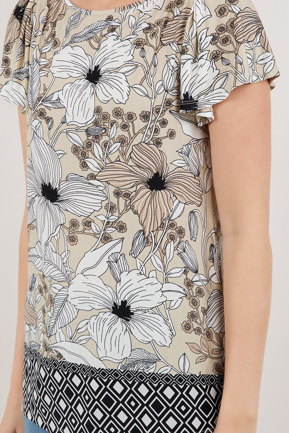 S/SLV FLUTTER BOAT NECK TOP T11220-1399