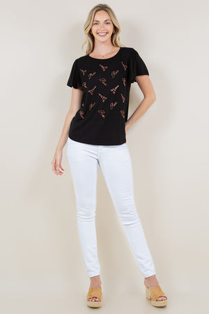 FLUTTER SLEEVE TOP WITH CONSTRAST SLEEVE BINDING - T11243-L23009