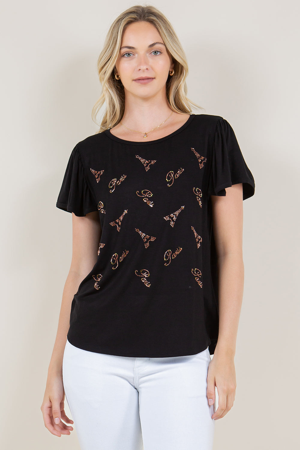 FLUTTER SLEEVE TOP WITH CONSTRAST SLEEVE BINDING - T11243-L23009