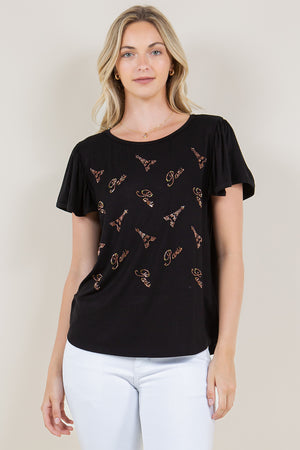 FLUTTER SLEEVE TOP WITH CONSTRAST SLEEVE BINDING - T11243-L23009