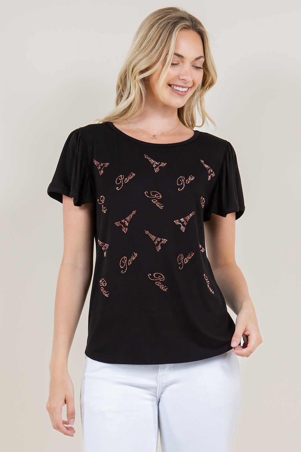 FLUTTER SLEEVE TOP WITH CONSTRAST SLEEVE BINDING - T11243-L23009