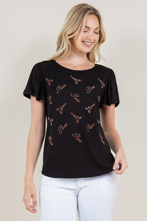 FLUTTER SLEEVE TOP WITH CONSTRAST SLEEVE BINDING - T11243-L23009
