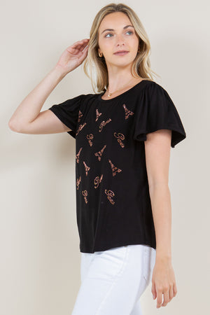 FLUTTER SLEEVE TOP WITH CONSTRAST SLEEVE BINDING - T11243-L23009