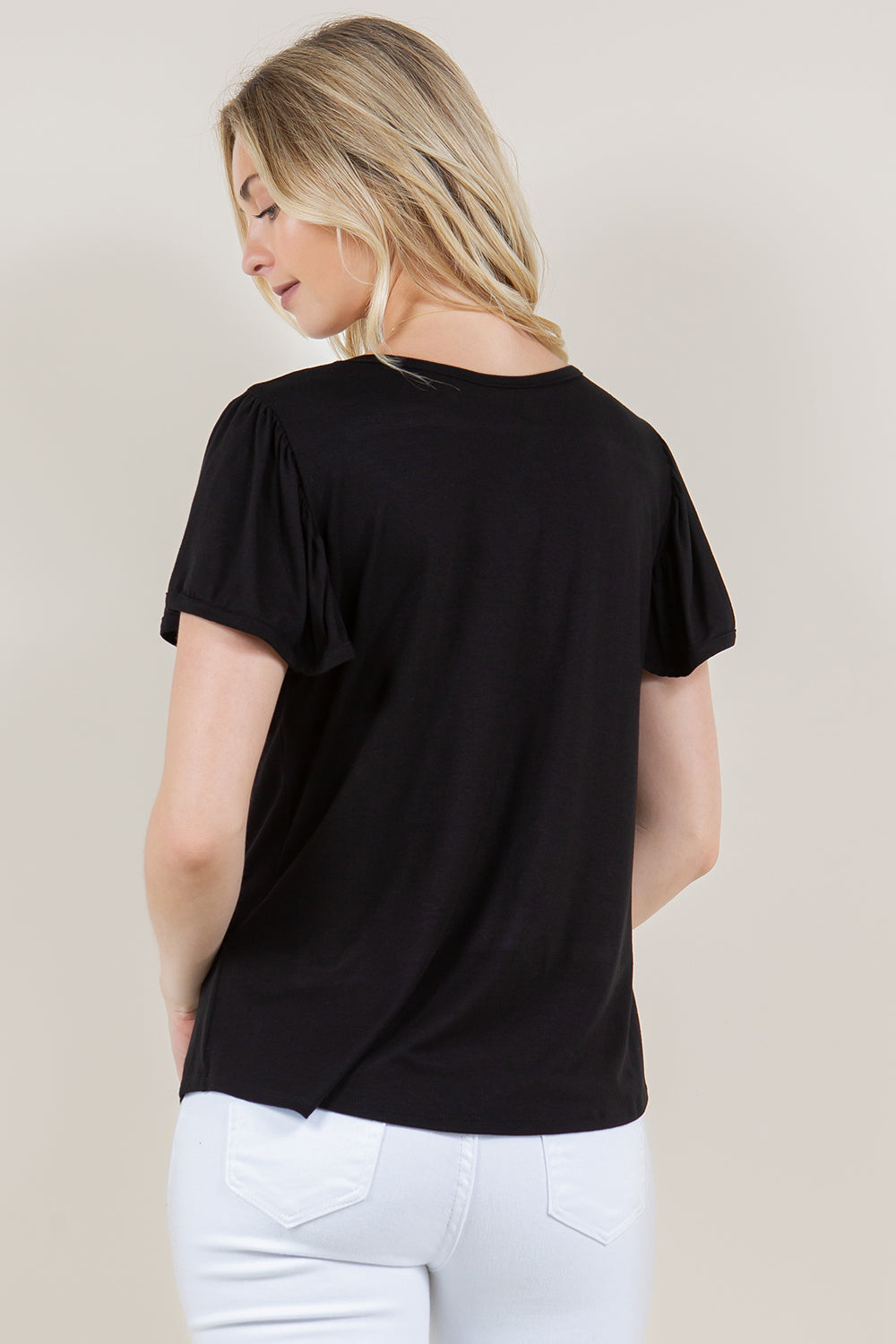 FLUTTER SLEEVE TOP WITH CONSTRAST SLEEVE BINDING - T11243-L23009