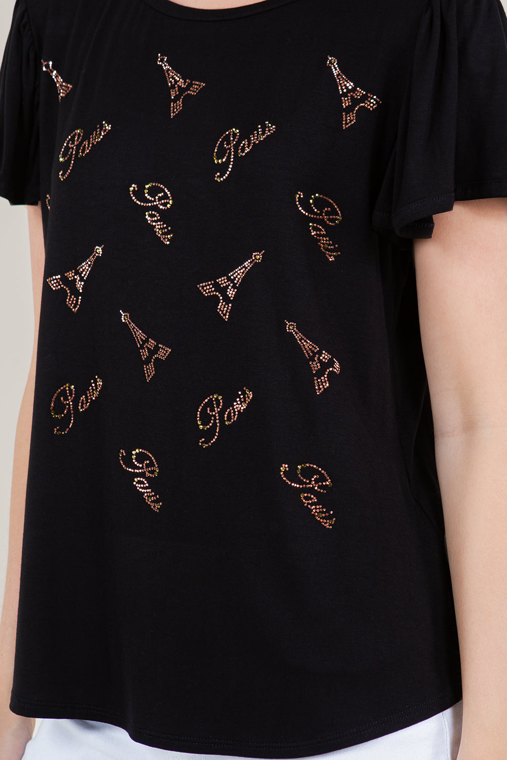 FLUTTER SLEEVE TOP WITH CONSTRAST SLEEVE BINDING - T11243-L23009
