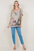SS DOLMAN SWOOP V NECK STEP HEM TOP - T11270-BK17713