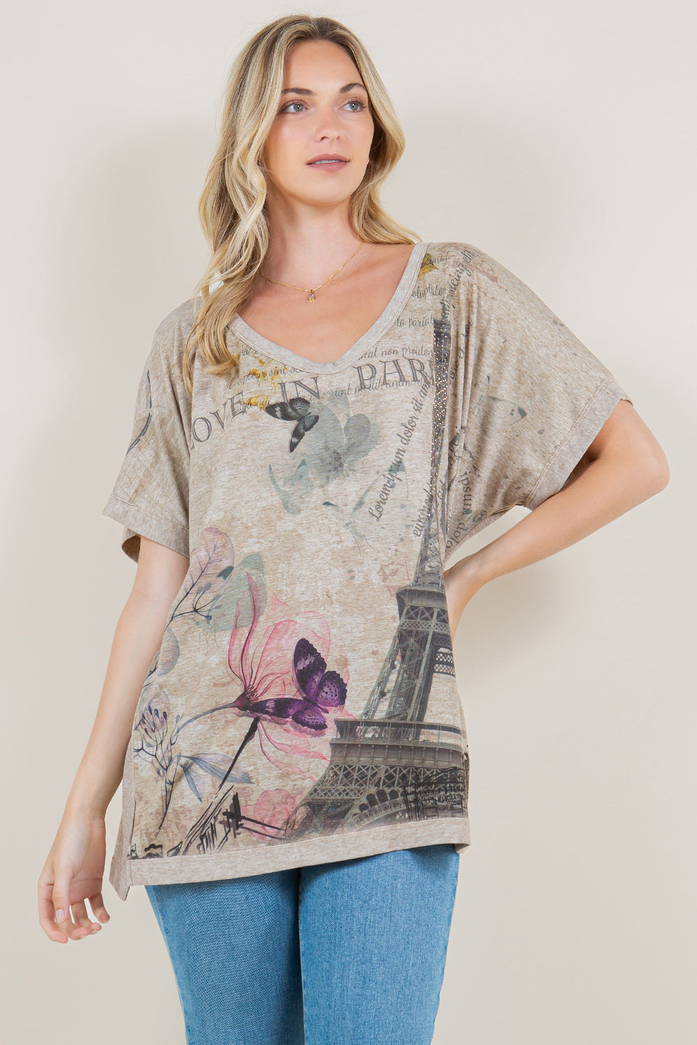 SS DOLMAN SWOOP V NECK STEP HEM TOP - T11270-BK17713