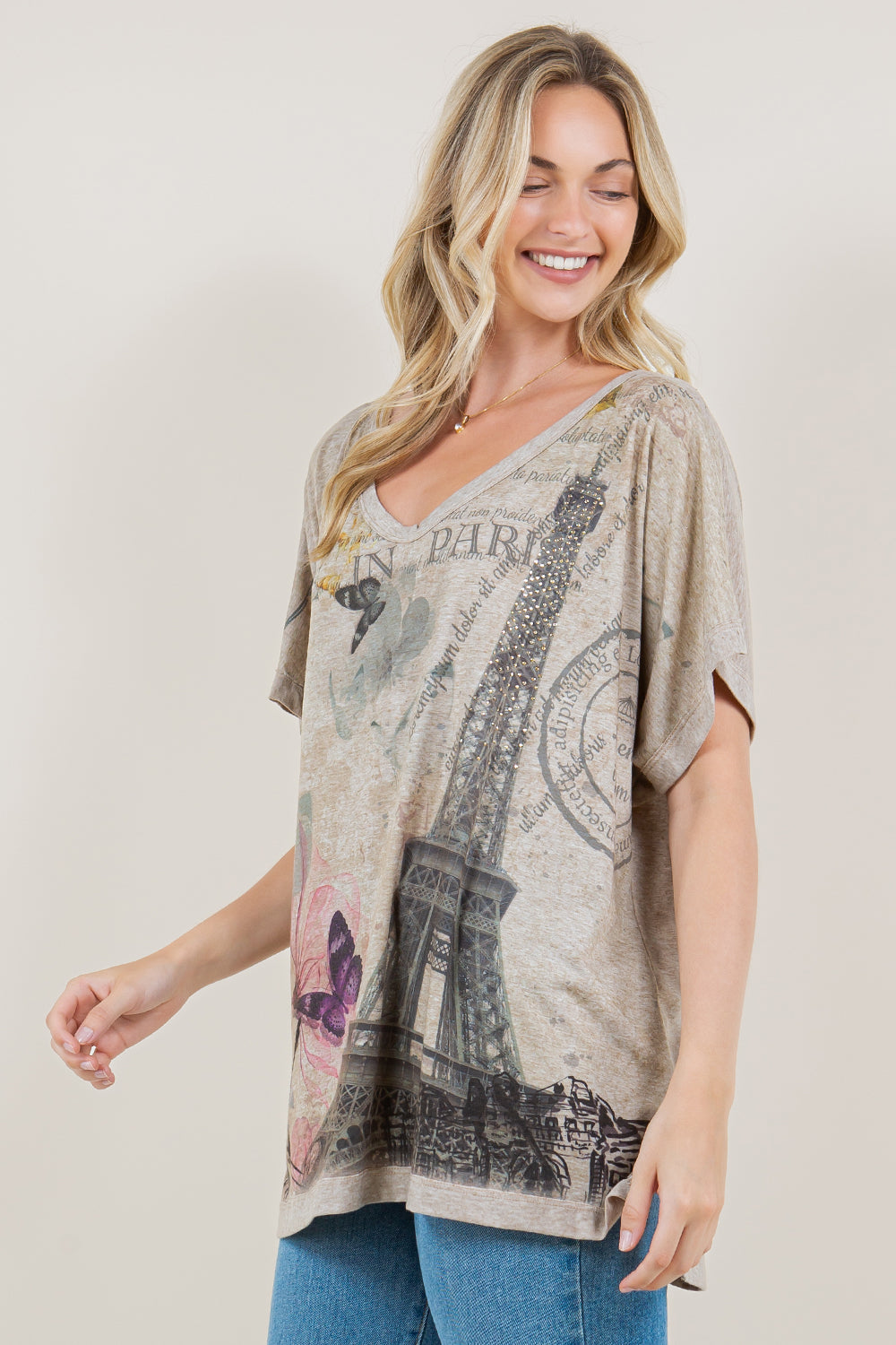 SS DOLMAN SWOOP V NECK STEP HEM TOP - T11270-BK17713