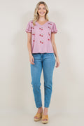 DOUBLE RUFFLE WITH CONTRAST MARROW EDGE V NECK SWING TOP - T11290-J23007