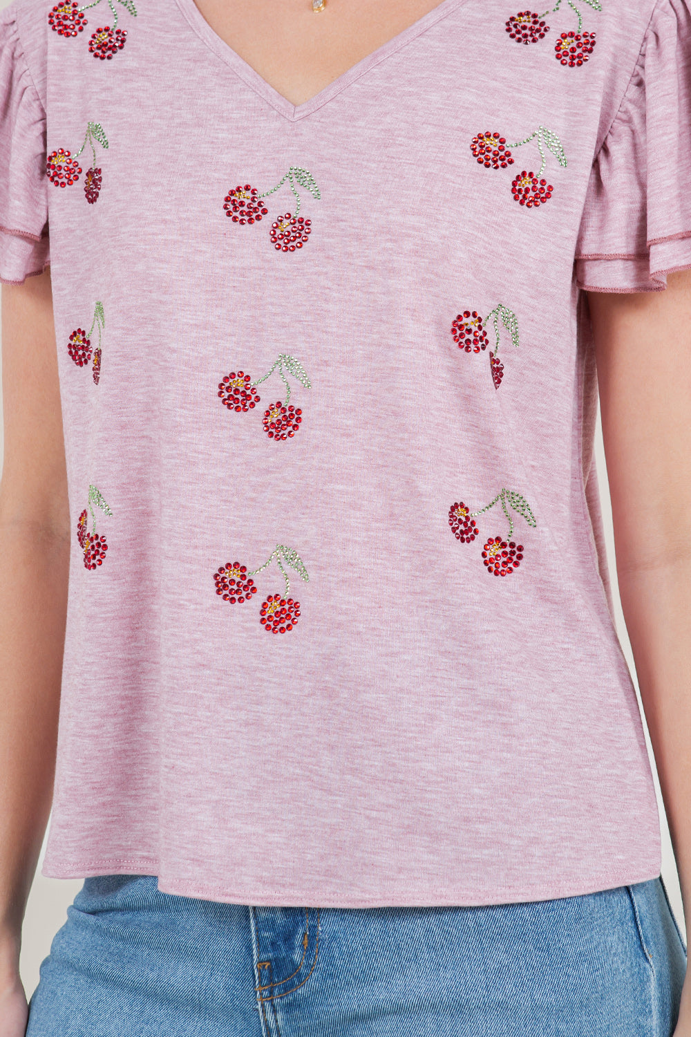 DOUBLE RUFFLE WITH CONTRAST MARROW EDGE V NECK SWING TOP - T11290-J23007