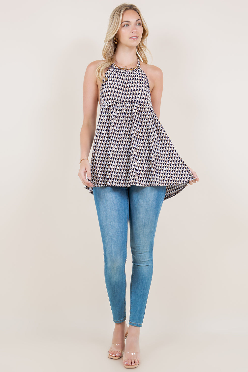 CHAIN DETAIL HALTER BOW TIE TOP - T11312-1128-8-JQITY