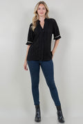 RUFFLE HEM/ELB SLV AND NK BUTTONED TOP - T11322-DSJR-6175