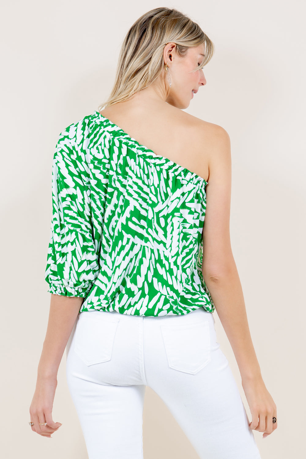 ONE SHOULDER ELBOW SLEEVE RUCHED TOP - T11323-A2814-6