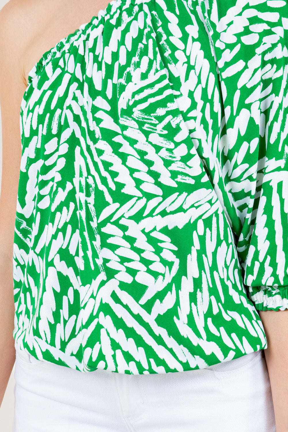 ONE SHOULDER ELBOW SLEEVE RUCHED TOP - T11323-A2814-6