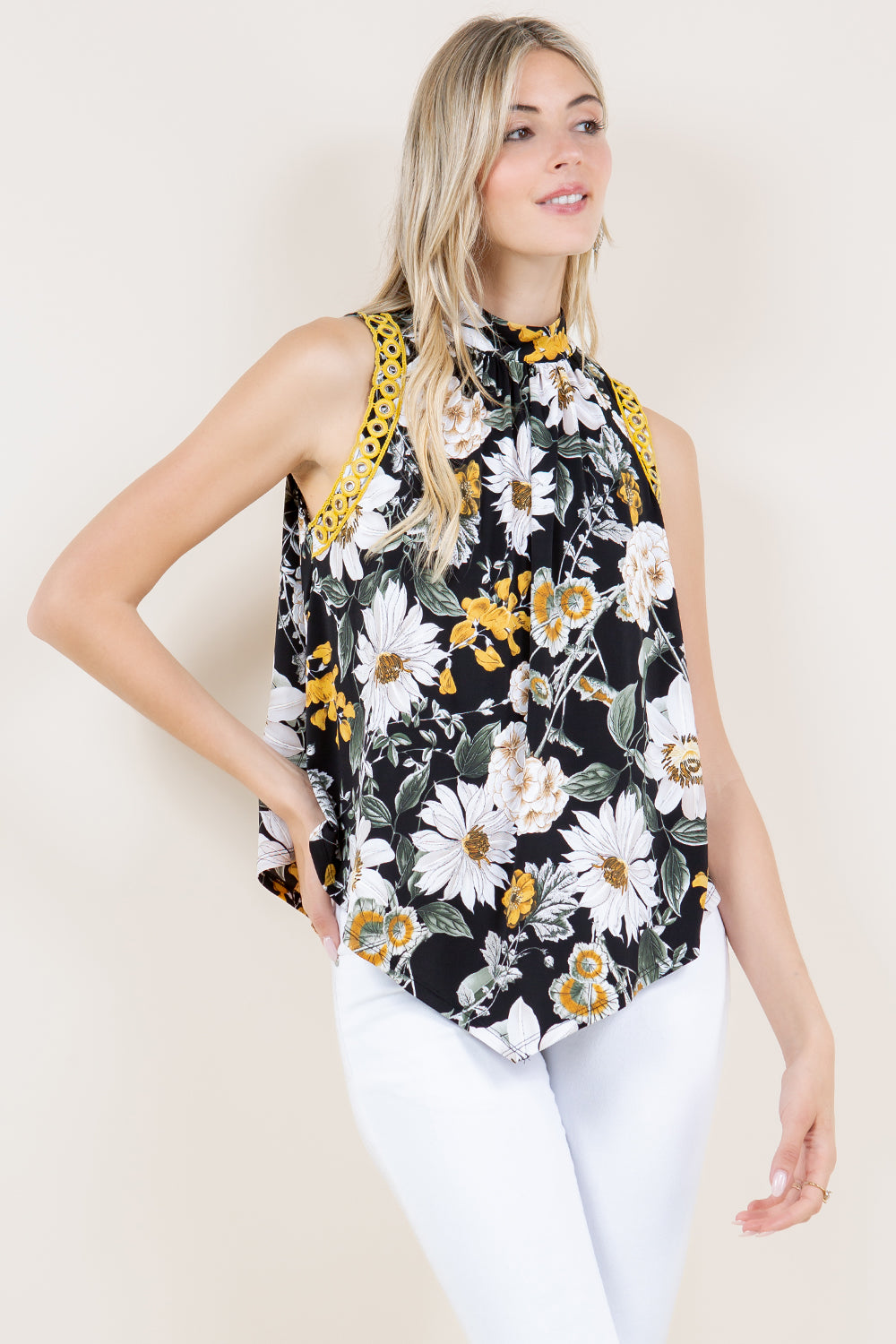 HANKIE HEM GOLD EYELET HALTER TOP - T11325-MG3534