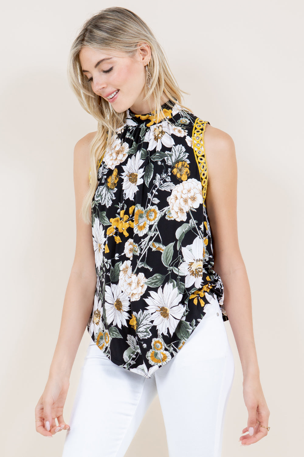 HANKIE HEM GOLD EYELET HALTER TOP - T11325-MG3534