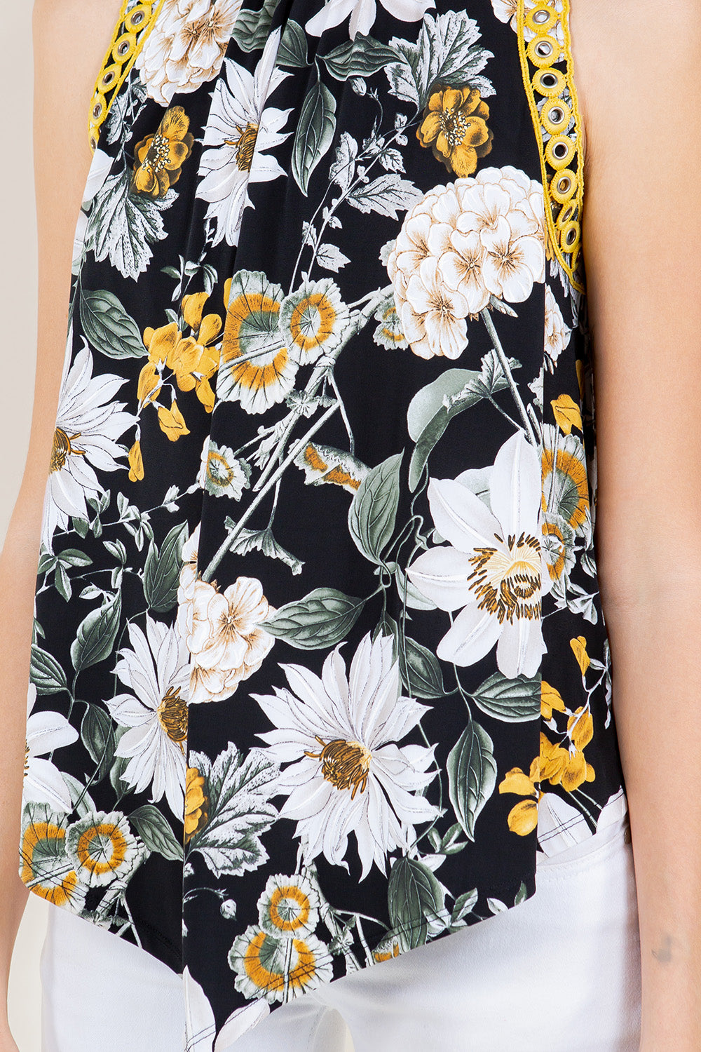 HANKIE HEM GOLD EYELET HALTER TOP - T11325-MG3534