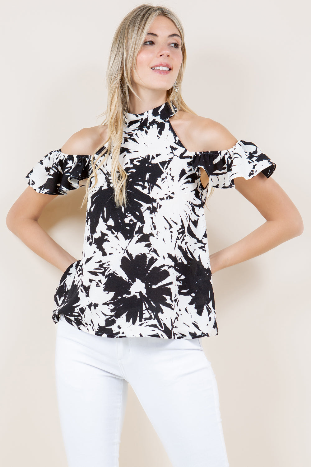 BUTTERFLY SLEEVES COLD SHOULDER TOP - T11329-8C2308116